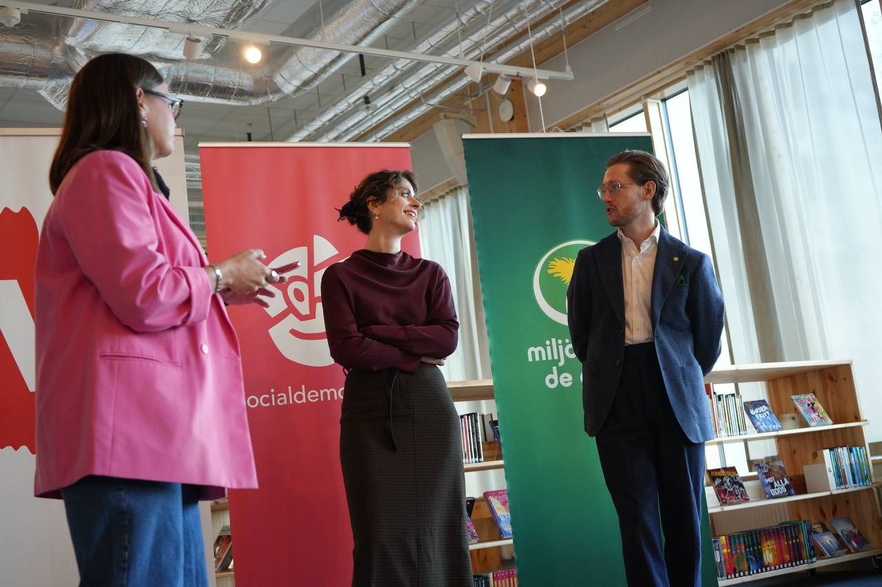 Från vänster: Towe Bengtsson (V), Ayla Eftekhari (S), Martin Solberg (Mp)